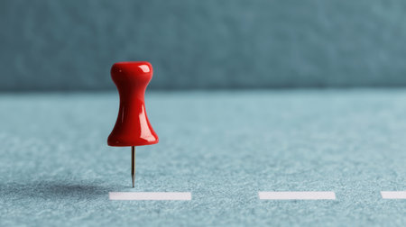 Bright Red Push Pin on Gray Surface with White Lines for Office Organization, Reminder and Communication in Professional Environmentの素材