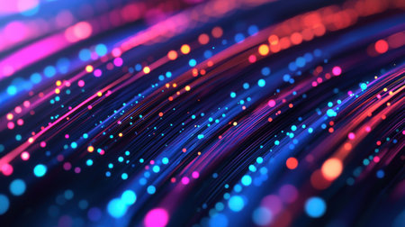 Colorful abstract background with bright glowing lights creating a wave-like pattern in vibrant pink, blue, and purple hues for creative design projectsの素材