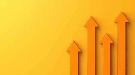Orange Arrows Pointing Upwards on Yellow Background Symbolizing Growth, Success, Progress, and Positive Trends in Business or Financial Conceptsの素材