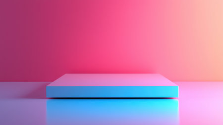 Minimalistic Display Platform on Glossy Surface with Soft Pink and Blue Gradient Lighting for Product Presentation and Promotional Background Useの素材