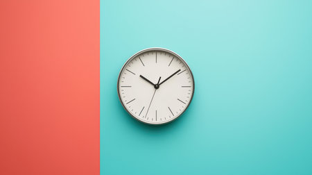 Modern Clock on Colorful Background Showcasing Time in Artistic Setting with Soft Lighting and Minimalist Design Elements for Stylish Decorの素材