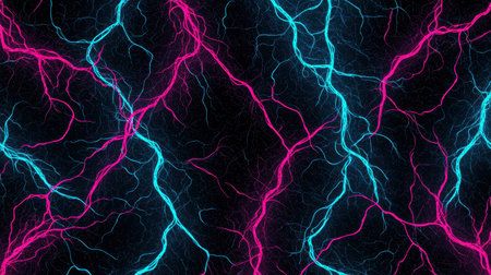 Electric Neons in Dark Background With Vibrant Pink and Blue Lightning Patterns Creating an Energetic and Dynamic Atmosphere for Creative Projectsの素材