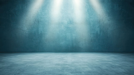 Abstract background with spotlight illumination on textured blue wall and floor for photography, display, presentations, and creative projectsの素材