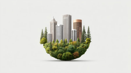 Urban Landscape Merging with Green Forest in a Symbolic Representation of Nature and City Life Coexisting Harmoniouslyの素材