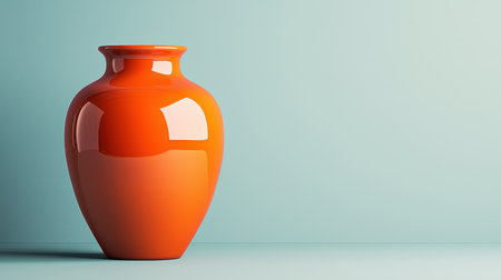 Bright orange ceramic vase with glossy finish on a soft pastel background creating a modern and artistic visual appeal perfect for home decorの素材
