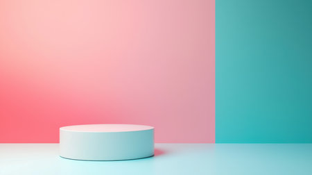 Minimalist Display Pod in Studio Setting with Soft Pastel Pink and Blue Background for Product Presentation and Visual Marketing Purposesの素材