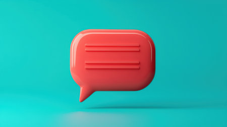 Bright Red Speech Bubble Icon on Vibrant Blue Background for Communication and Social Media Themes in Modern Designの素材