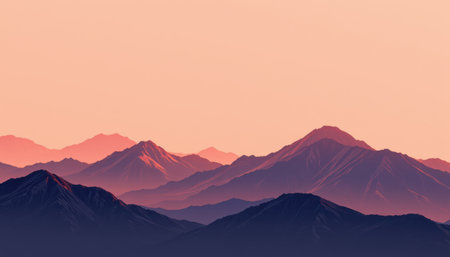 Serene Sunrise Over Majestic Mountain Range with Soft Color Gradients in the Sky and Layered Peaks Creating a Breathtaking Natural Landscapeの素材