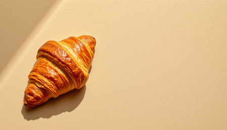 Croissant on Smooth Beige Surface with Soft Natural Light Highlighting the Flaky Texture and Golden Color of the Pastry Perfect for Culinary Displayの素材