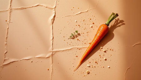 Fresh and Vibrant Carrot on Neutral Background with Texture, Bright Colors Highlighting Natural Produce and Organic Farming in Culinary Artsの素材