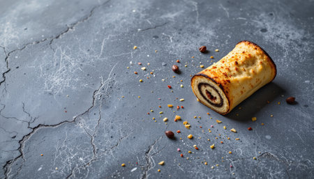 Delicious Swiss Roll Dessert on Dark Textured Surface with Sprinkles and Nuts, Perfect for Food Photography and Culinary Themesの素材