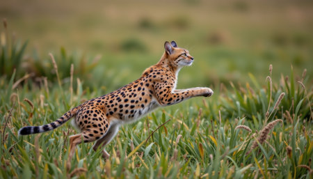 Cheetah Leaping Gracefully Through Tall Grasses in the Wild Environment, Capturing the Essence of African Wildlife and Nature's Beautyの素材