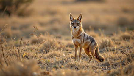 Majestic Wild Animal Standing on Dry Grass in Golden Light at Sunset in Nature, Capturing Serenity and Beauty of Wilderness Backgroundの素材