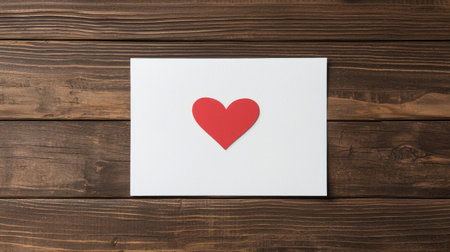Red Heart Shape on White Cardboard Against Rustic Wood Background for Valentines Day or Romantic Themes and Craft Projectsの素材