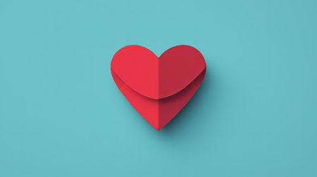 Vibrant Red Heart Shape on Soft Blue Background with Minimalist Design and Perfect Symmetry for Love and Affection Representationsの素材