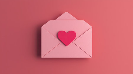 Pink envelope with heart decor on a soft pink background, perfect for romantic occasions, love letters, or heartfelt expressions of affectionの素材
