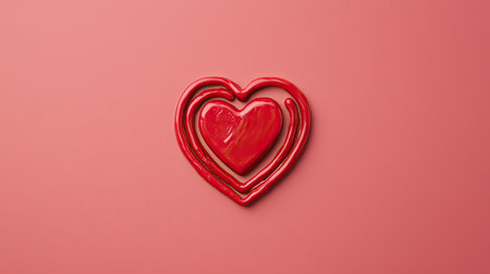Vibrant Red Heart Shape Made of Paint on Soft Pink Background for Romantic and Creative Projectsの素材