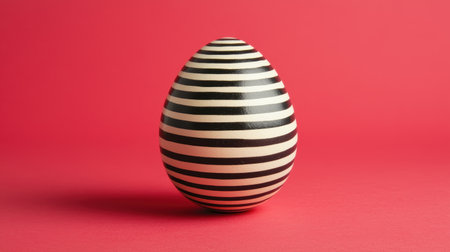 Striped Egg Design on Bright Red Background for Creative Decoration and Artistic Inspiration in Home Decor and Craft Projectsの素材