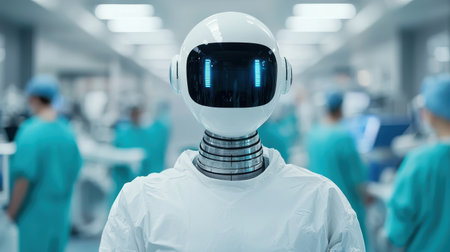 Humanoid Robot in Medical Environment with Surgical Team Background in Hospital Settingの素材