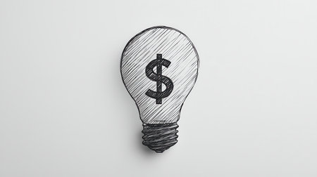 Creative sketch of a light bulb with a dollar sign representing innovative ideas, financial growth, inspiration, and business success conceptsの素材