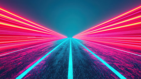 Futuristic Neon Highway with Vibrant Light Trails Creating a Dynamic and Energetic Scene of Modern Transportation and Technologyの素材