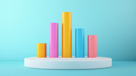 Colorful Vertical Bars on Bright Blue Background Representing Data Visualization and Growth in Modern Style for Creative Projects and Presentationsの素材