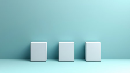 Minimalistic Arrangement of Three White Cubes on a Soft Blue Background, Capturing Serenity and Simplicity in Modern Design Aestheticsの素材