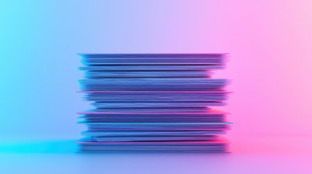Stacked Papers in Blue and Pink Neon Light with Blurred Effect for Artistic Background and Creative Designsの素材