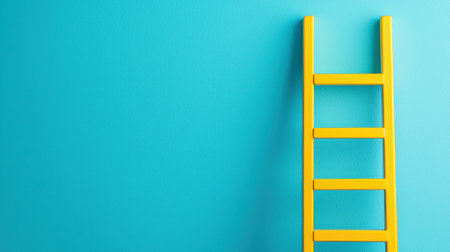 Bright Yellow Ladder Against Vibrant Blue Wall in Minimalist Style for Home Interior Design, Renovation, and Creative Workspace Inspirationの素材