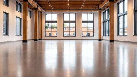 Spacious and Bright Empty Interior with Large Windows and Natural Light in Modern Architectural Designの素材