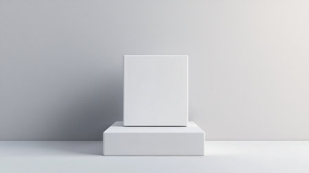 Minimalist Display of Two White Boxes on a Soft Gray Background for Product Presentation and Elegant Showcase in Modern Interior Designの素材
