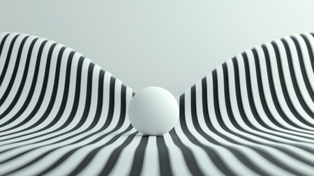 Abstract monochrome landscape with smooth curves and a single white sphere creating a minimalist aesthetic in a serene environmentの素材