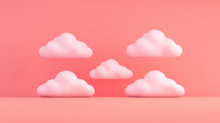 Soft pink clouds floating against a pastel background create a dreamy, whimsical atmosphere.の素材