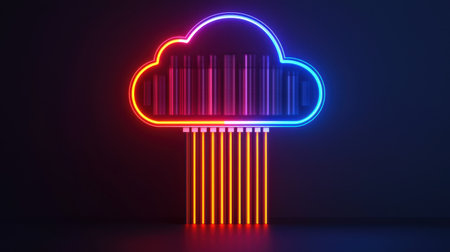 Neon cloud design with colorful rain, creating a vibrant and modern aesthetic against a dark background.の素材