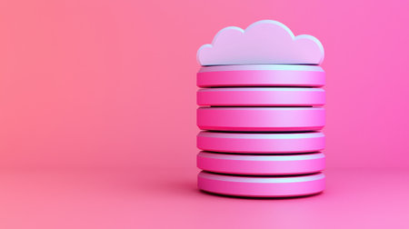 A stack of pink disks topped with a cute cloud against a vibrant pink background, creating a playful and modern aesthetic.の素材