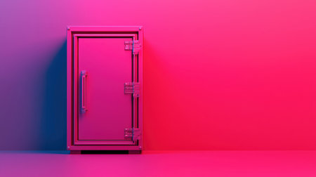 A vibrant, neon-colored safe stands against a gradient backdrop, exuding a modern, sleek aesthetic.の素材