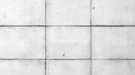 A simple, textured gray concrete wall featuring a grid pattern of rectangular panels and slight imperfections, conveying a minimalist aesthetic.の素材