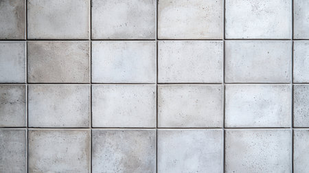 A textured concrete tile wall featuring a grid pattern, showcasing a mix of light and dark shades.の素材