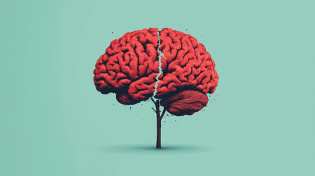 A vibrant illustration of a brain shaped like a tree, symbolizing knowledge, growth, and creativity against a calming turquoise background.の素材