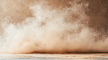 A swirling cloud of dust rises from a surface, creating a dramatic, earthy atmosphere.の素材
