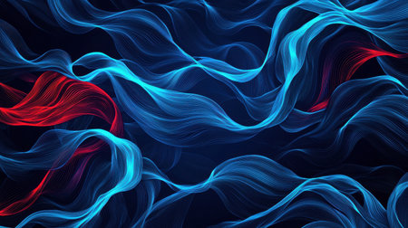 A vibrant, abstract background featuring flowing waves of blue and red colors, creating a dynamic and energetic visual effect.の素材