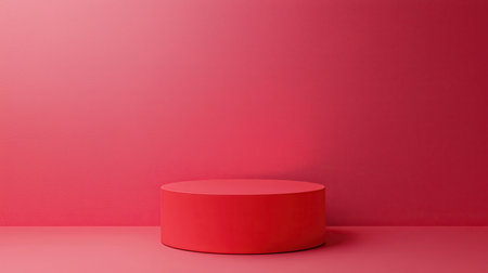 A minimalistic red platform against a matching red background, creating a bold and vibrant aesthetic for display or presentation purposes.の素材