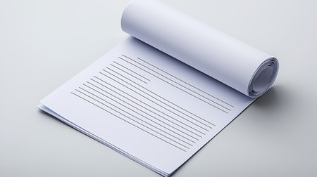 A rolled sheet of paper lies flat, displaying organized text lines against a light background, emphasizing clarity and simplicity in documentation.の素材