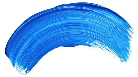 A vibrant blue paint stroke, evoking creativity and artistic expression, showcases fluidity and movement in a captivating arc.の素材