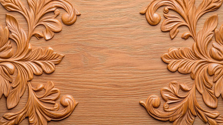 A beautifully carved wooden panel featuring ornate floral designs, showcasing intricate craftsmanship and rich texture.の素材