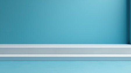 A minimalistic interior scene featuring a turquoise wall and floor, complemented by a white baseboard, creating a clean and modern aesthetic.の素材