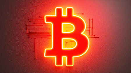 A glowing Bitcoin symbol against a textured background, emphasizing its digital currency significance.の素材