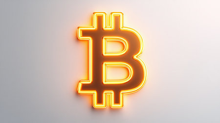 A glowing Bitcoin logo in a modern design, symbolizing digital currency and innovation.の素材