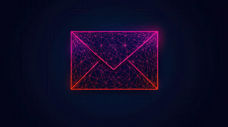 Futuristic Neon Envelope Symbolizing Digital Communication and Connection Concepts with Abstract Geometric Design in Vivid Colors for Modern Graphicsの素材