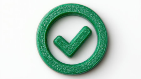 Green Check Mark Symbol on a Clean White Background Signifying Approval, Success, Completion, and Positive Outcome in Various Contextsの素材